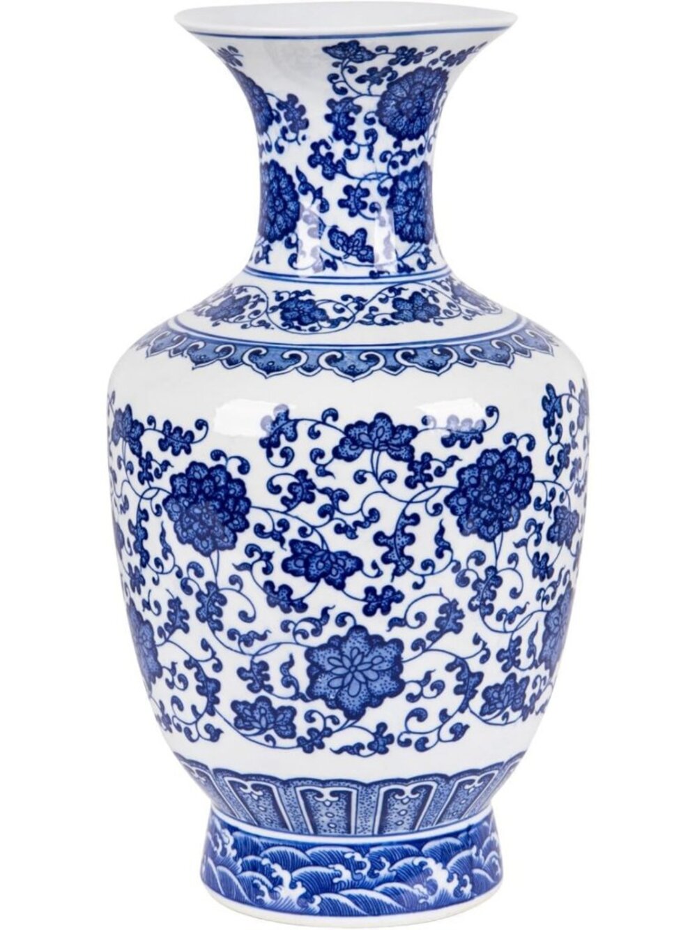Large 13-Inch Blue & White Porcelain Vase - Elegant Home Decor Accent
